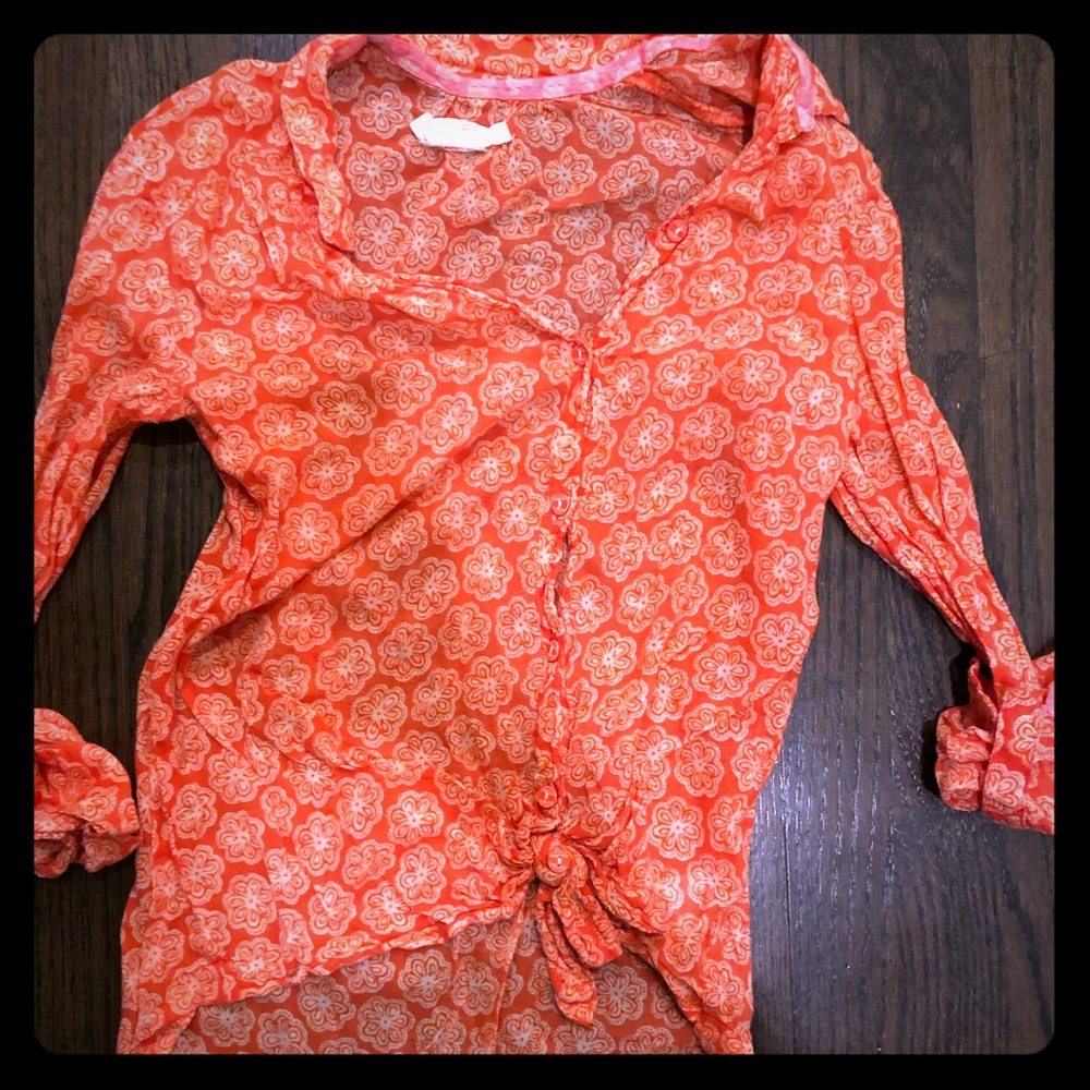 Small Anthropology Hei Hei Button Down Orange Top